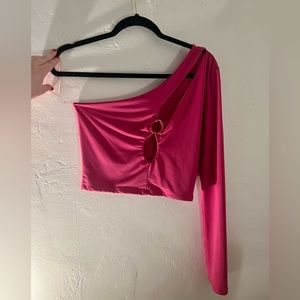 One shoulder pink long sleeve top